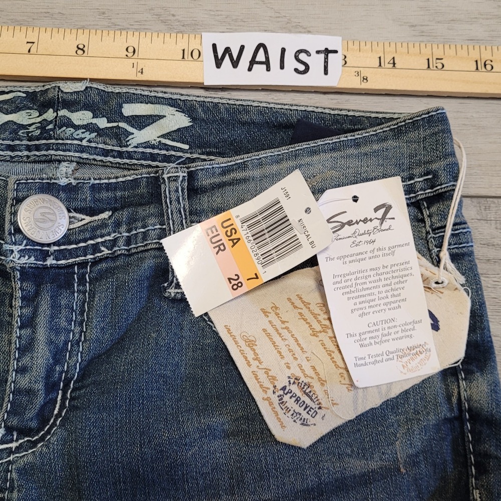 đź‘–NWT Seven 7 Jeans Women 28 Medium Wash Flare Faded Whiskering 31x35 Stretch - Picture 12 of 16